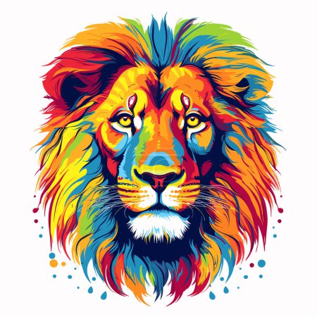 Illustration for The lion is the king of beasts.  Portrait of a wicked and majestic lion in colourful vector pop art style. Template for t-shirt, sticker, etc. - Royalty Free Image