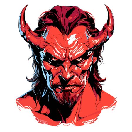 Lord of Darkness. Grotesque portrait of the devil in vector line art style. Template for t-shirt, sticker, etc.