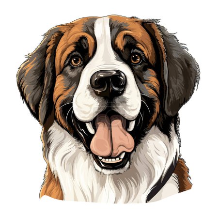 Illustration of Saint Bernard dog isolated on white background in vector art style. Template for t-shirt, sticker, etc.