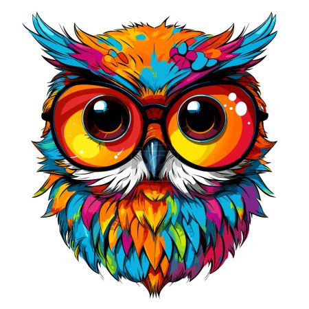 Wise and cute owl in glasses isolated on white background in vector pop art style. Template for t-shirt, sticker, etc.