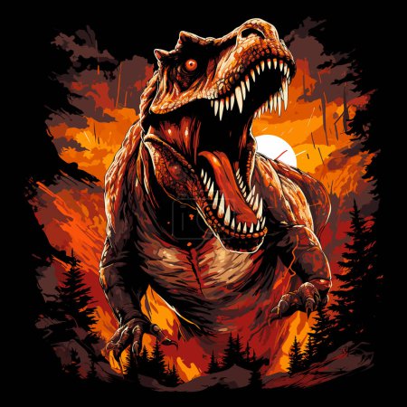 Jurassic World. Retrato de dinosaurio Tyrannosaurus rex en estilo de arte pop vectorial. Plantilla para póster, camiseta, pegatina, etc..