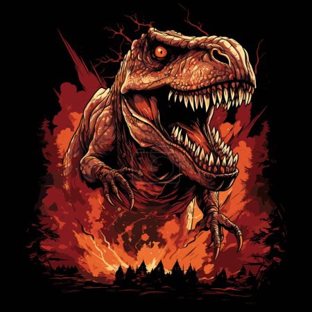 Téléchargez les illustrations : Jurassic World. Tyrannosaurus rex dinosaure portrait dans le style pop art vectoriel. Modèle pour affiche, t-shirt, autocollant, etc.. - en licence libre de droit