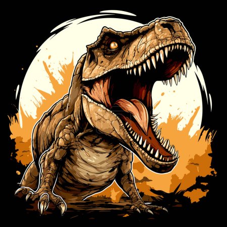 Jurassic World. Retrato de dinosaurio Tyrannosaurus rex en estilo de arte pop vectorial. Plantilla para póster, camiseta, pegatina, etc..