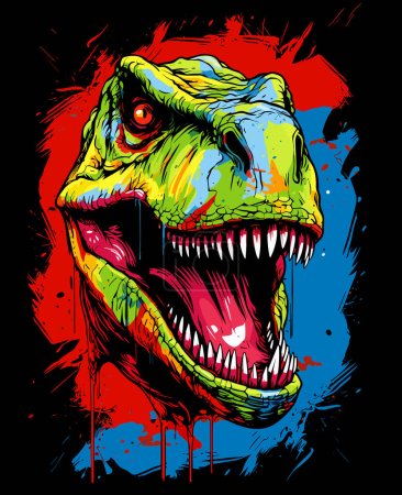 Jurassic World. Tyrannosaurus rex dinosaure portrait dans le style pop art vectoriel. Modèle pour affiche, t-shirt, autocollant, etc..