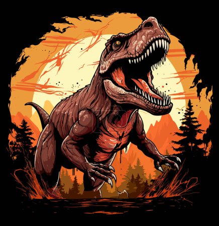 Téléchargez les illustrations : Jurassic World. Tyrannosaurus rex dinosaure portrait dans le style pop art vectoriel. Modèle pour affiche, t-shirt, autocollant, etc.. - en licence libre de droit