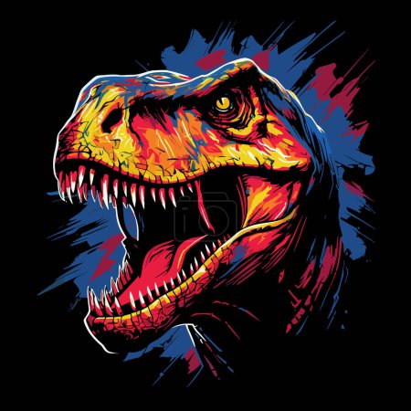 Ilustración de Jurassic World. Retrato de dinosaurio Tyrannosaurus rex en estilo de arte pop vectorial. Plantilla para póster, camiseta, pegatina, etc.. - Imagen libre de derechos