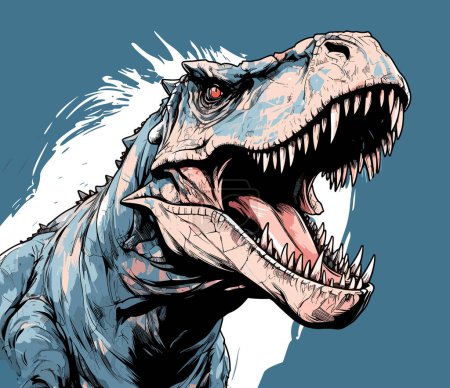 Jurassic World. Tyrannosaurus rex dinosaure portrait dans le style pop art vectoriel. Modèle pour affiche, t-shirt, autocollant, etc..
