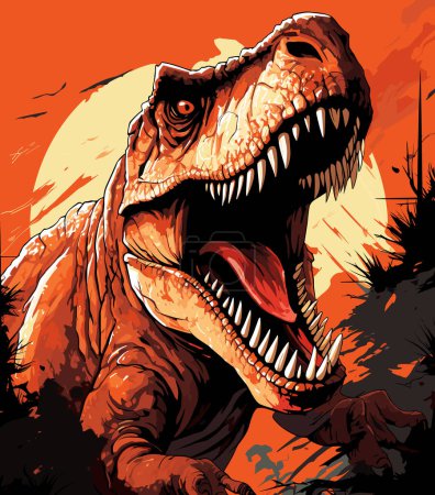 Świat Jurajski. Portret dinozaura tyranozaura rex w wektorowym stylu pop art. Szablon plakatu, koszulki, naklejki itp..