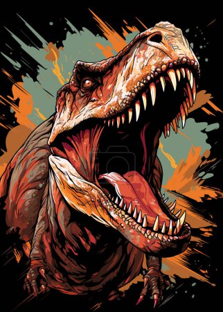 Illustration for Jurassic World. Tyrannosaurus rex dinosaur portrait in vector pop art style. Template for poster, t-shirt, sticker, etc. - Royalty Free Image