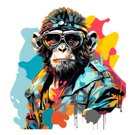 Monkey soldier of fortune. Chimpanzee in military uniform in vector pop art style. Template for poster, t-shirt, sticker, etc.
