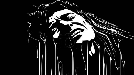Illustration for Youth and mental health. Abstract portrait of a young man suffering from depression and loneliness in vector line art style. Template for poster, t-shirt, sticker... - Royalty Free Image