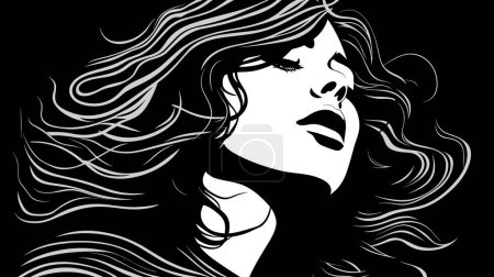 Mental Health Concept. Loneliness and depression in young generation of people. Abstract graphic portrait of a young woman in a state of depression in vector art style.