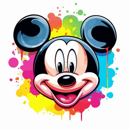 Happy and cheerful mouse in cartoon vector pop art style. Template for t-shirt, poster, sticker, etc.