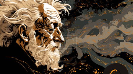 Illustration for Older people and mental health. Old age and loneliness. Graphic portrait of an old man suffering from dementia and alzheimer's in vector pop art style - Royalty Free Image