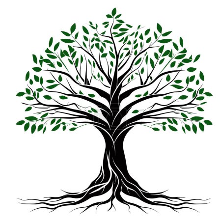 Ilustración de Silueta minimalista de árbol en estilo de arte vectorial aislado sobre fondo blanco. Estilo de logotipo para concepto ecológico. - Imagen libre de derechos
