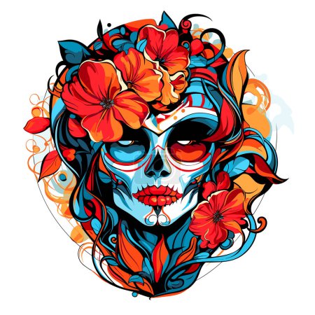 Illustration for Skull in psychedelic vector pop art style. Graphic design for t-shirt print, sticker, poster, etc. - Royalty Free Image