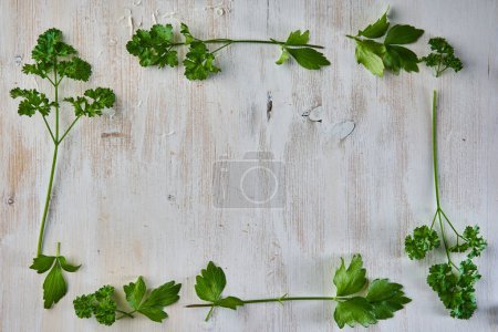 Photo for Wooden hand crafted board shot in flat lay with plenty of copyspace available, as background - Royalty Free Image