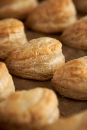 Photo for Puff pastry with cheese in closeup, fresh from the oven - Royalty Free Image