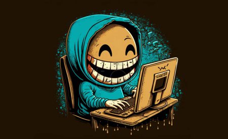 Téléchargez les photos : Hacker behind a laptop monitor. Phishing and online surveillance. - en image libre de droit