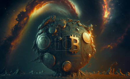Foto de Bitcoin blockchain criptomoneda cifrado digital, Intercambio de dinero digital, Tecnología global de conexiones de red concepto de fondo - Imagen libre de derechos