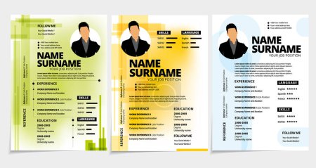 Illustration for Resume design template minimalist cv. Set of business layout vector for job applications. A4 size. - Royalty Free Image