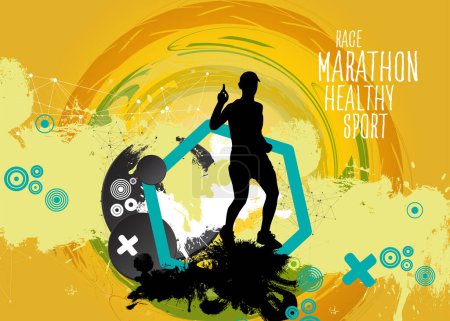 Illustration for Active man. Running man with abstract sport landscape background, vector. - Royalty Free Image