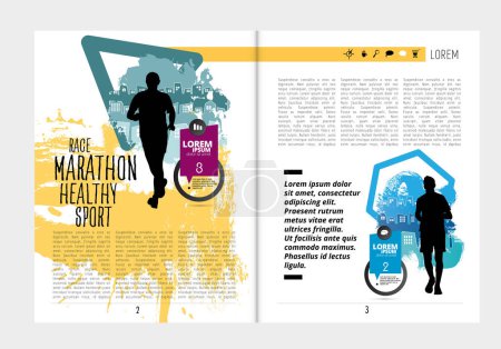 Illustration for Sport magazine, brochure layout easy to editable. Running marathon, people run - vector illustration - Royalty Free Image