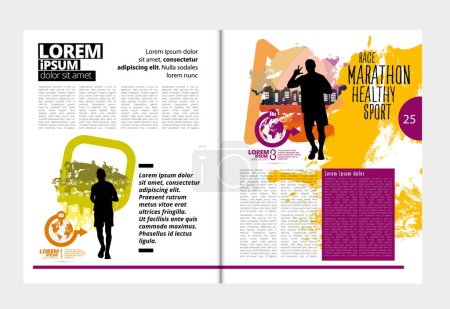 Ilustración de Revista Sport, diseño de folleto fácil de editar. Correr maratón, la gente corre - ilustración vectorial - Imagen libre de derechos