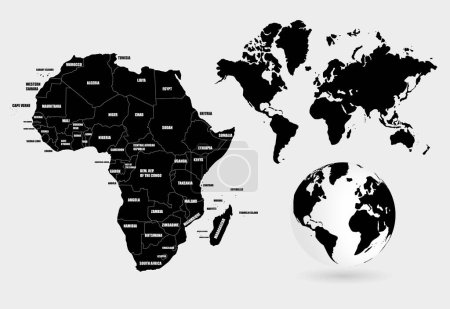 Illustration for Vector world map, gray silhouette isolated, illustration template - Royalty Free Image