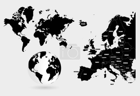 Illustration for Vector world map, gray silhouette isolated, illustration template - Royalty Free Image