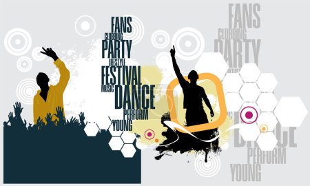 Ilustración de Gente bailando, vida nocturna y concepto de festival de música - Imagen libre de derechos