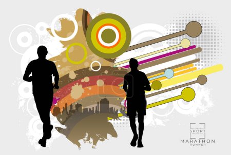 Ilustración de Running marathon, people run, sport background ready for poster or banner vector illustration - Imagen libre de derechos