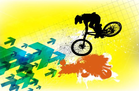 Ilustración de BMX rider, joven activo haciendo trucos en una bicicleta - Imagen libre de derechos