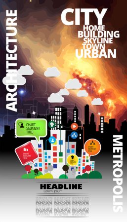 Illustration for Vector illustration with urban landscape. Smart city. - Royalty Free Image