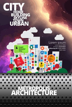 Illustration for Vector illustration with urban landscape. Smart city. - Royalty Free Image