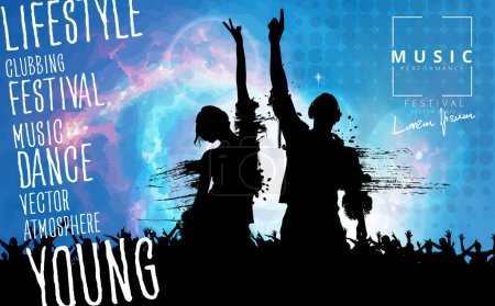 Young happy people are dancing. Nightlife and music festival concept. Vector