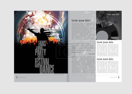 Ilustración de Brochure, e-book or presentation mockup with music event subject, vector illustration easy to editable - Imagen libre de derechos