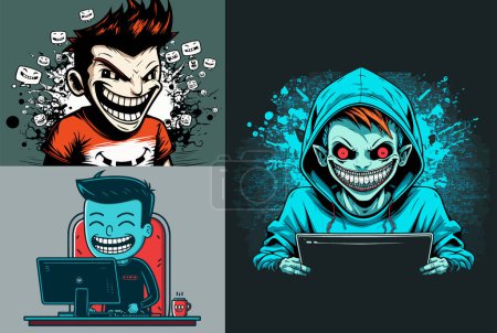 Téléchargez les illustrations : Professional hackers are using laptop in planning attacks. - en licence libre de droit