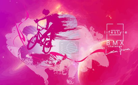 Téléchargez les illustrations : BMX rider sur fond abstrait, vecteur sport - en licence libre de droit