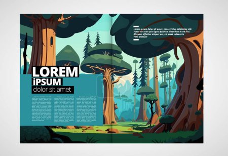 Illustration for Eco brochure layout with nature landscape background, vector illustration ready for use. - Royalty Free Image