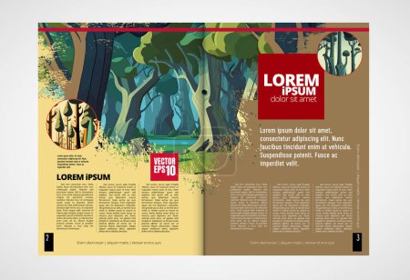 Illustration for Eco brochure layout with nature landscape background, vector illustration ready for use. - Royalty Free Image