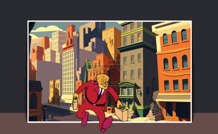 Téléchargez les illustrations : Cartoon businessmen character with urban landscape in background - en licence libre de droit