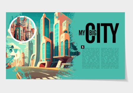 Ilustración de Revista de negocios, diseño de folletos con paisaje urbano. Ilustración vectorial - Imagen libre de derechos