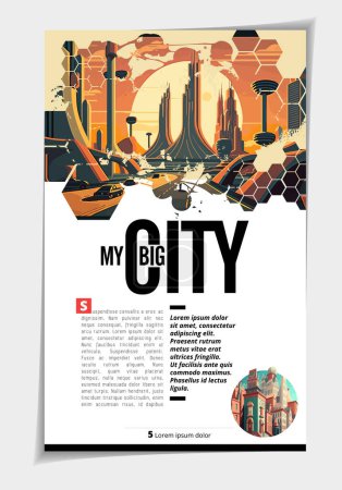 Illustration for Business magazine, brochure layout with urban landscape. Vector illustration - Royalty Free Image