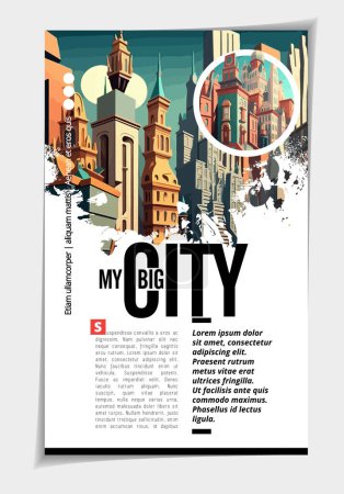 Ilustración de Revista de negocios, diseño de folletos con paisaje urbano. Ilustración vectorial - Imagen libre de derechos