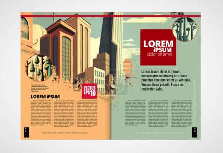 Téléchargez les illustrations : Business magazine, brochure layout with urban landscape. Vector illustration - en licence libre de droit