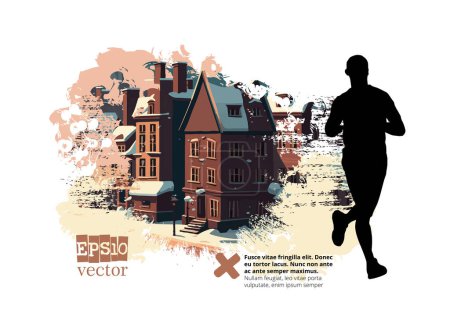 Illustration for Man jogging to promote good health. Sport background ready for poster or banner, vector. - Royalty Free Image