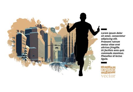 Illustration for Man jogging to promote good health. Sport background ready for poster or banner, vector. - Royalty Free Image