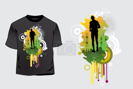 Ilustración de Plantilla de camiseta con plantilla deportiva gráfica, lista para maraton o jogging, vector - Imagen libre de derechos