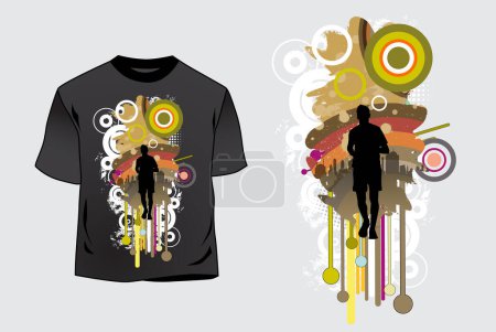 Illustration for T-shirt template with graphic sport template, ready for maraton or jogging, vector - Royalty Free Image